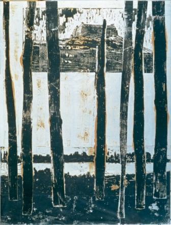 Anselm Kiefer; Der Rhein, 1993; Holzschnitt, Acryl und Schellack auf Papier,, Collage auf Leinwand, 374 × 284,5 cm Albertina, Wien; © Anselm Kiefer und Albertina, Wien