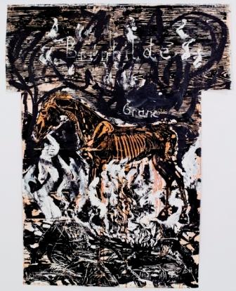 Anselm Kiefer; Brünhilde – Grane, 1977/78; Holzschnitt und Öl auf Papier, Collage, 242,5 × 193 cm; © Anselm Kiefer und The Sonnabend Collection and Antonio Homem