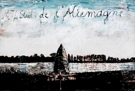 Anselm Kiefer, Madame de Staël: de l'Allemagne, 1982–2013, Holzschnitt, Acryl und Schellack auf Papier, Collage auf Leinwand, 190 × 280 cm, Privatsammlung; © Anselm Kiefer und Charles Duprat