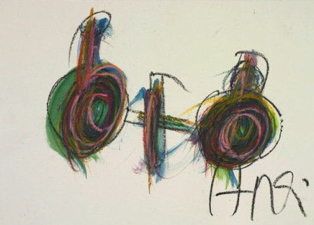 Arnold Schmidt, 2013, bycicle, acrylic, crayons, coloured pencils, 42 x 59,6 cm, Courtesy galerie gugging