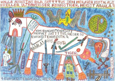 August Walla, 1993, Walla Augustin's drawing, pencil, coloured pencils, 44 x 62,6 cm, © Art Brut KG